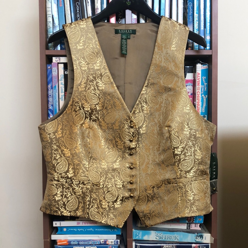 COPY - NWT Lauren Ralph Lauren Gold Paisley Metallic Brocade Vest Sz 14